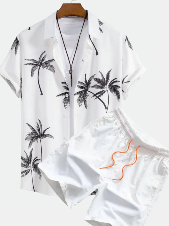 Men's Full Size Palm Tree Print Short Sleeve Shirt and Shorts Set Plus Size - Lilixa.store
