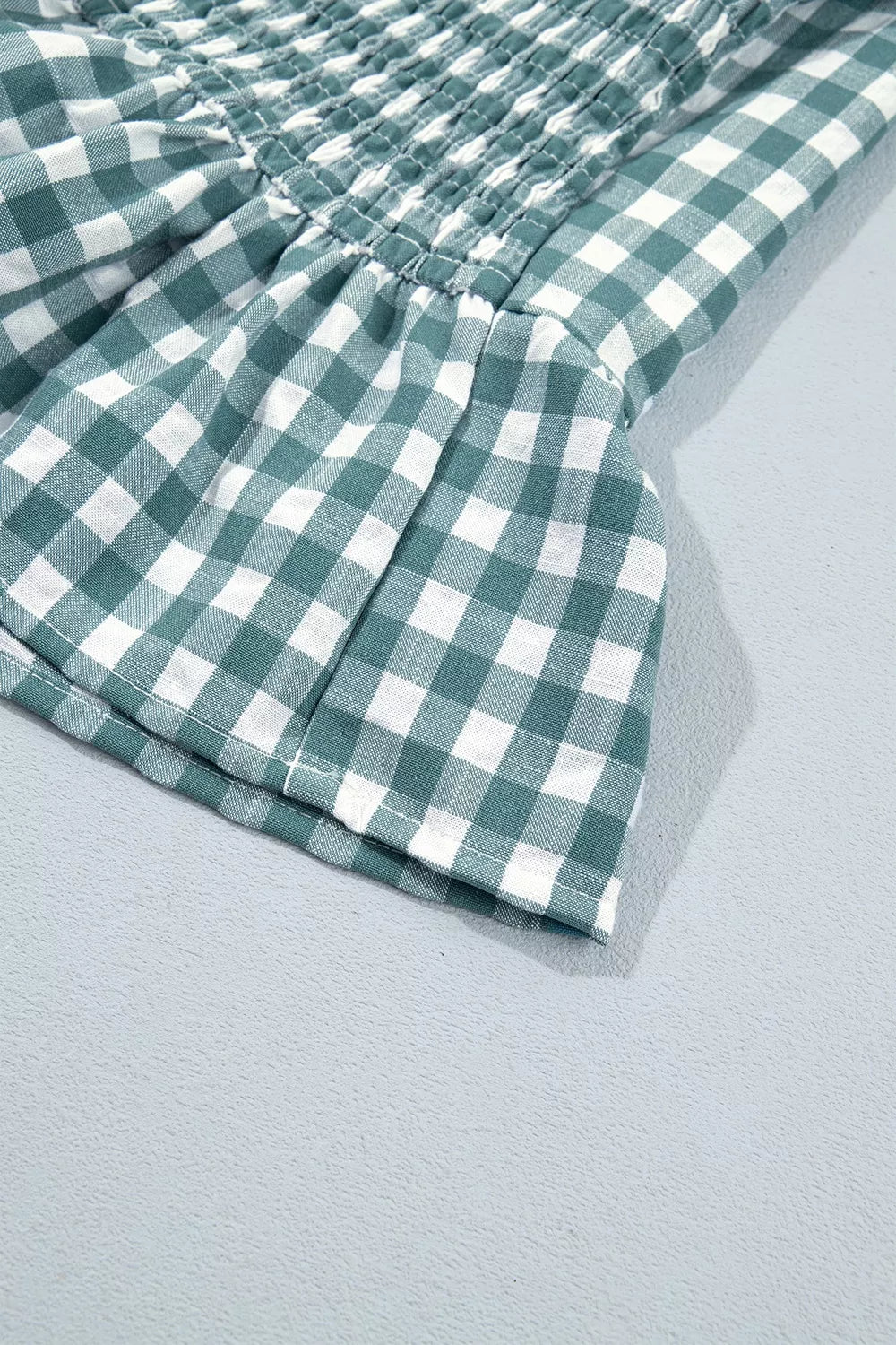 3/4 Sleeve Shirred Plaid Peplum Top - Lilixa.store