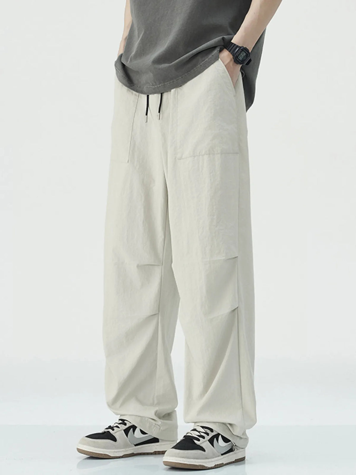 Men's Drawstring Wide Leg Pants in Apricot