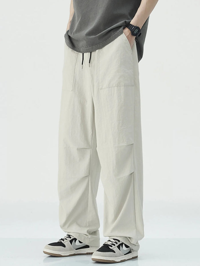 Men's Drawstring Wide Leg Pants in Apricot