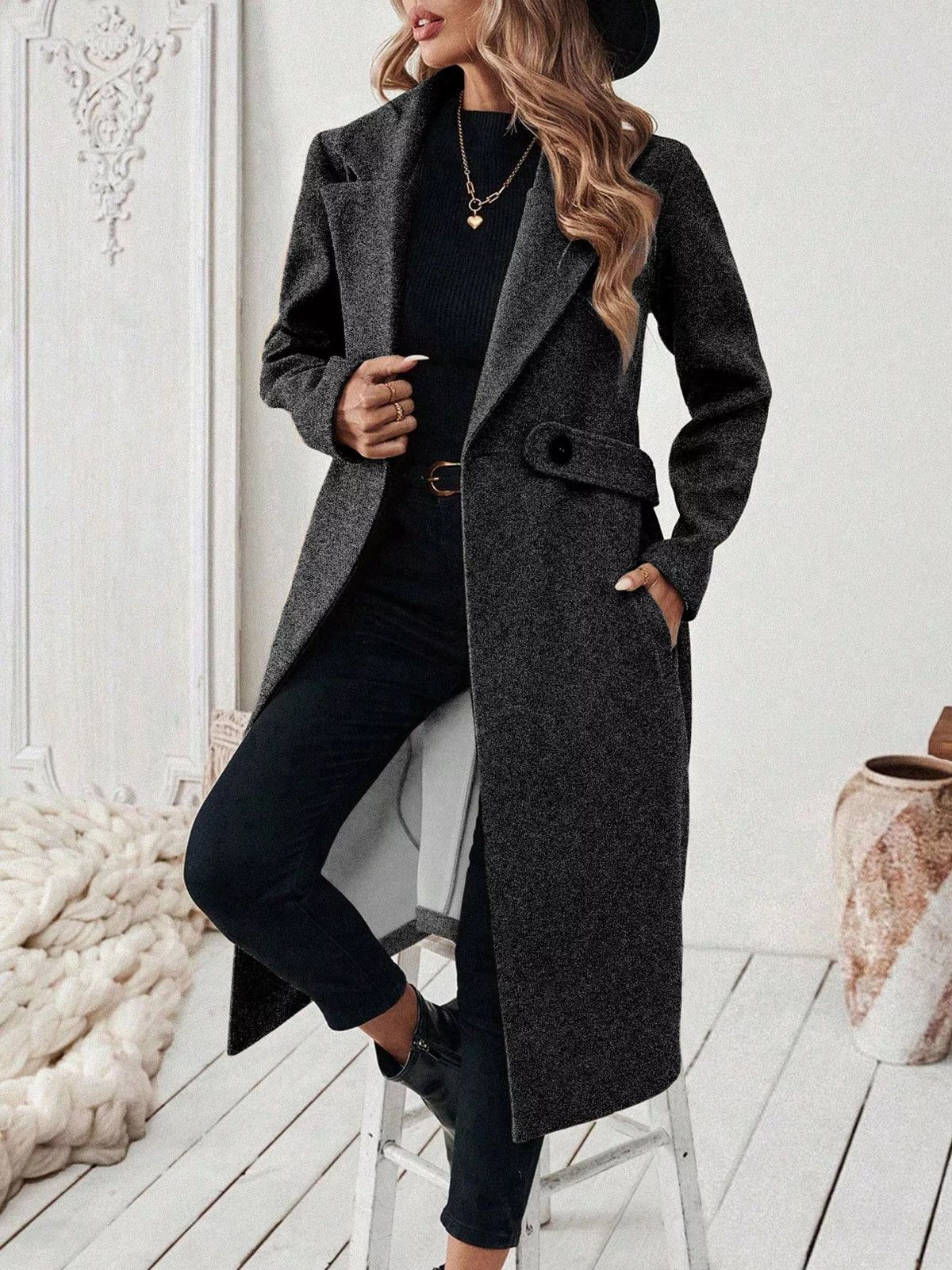 One Button Lapel Collar Overcoat - Lilixa.store