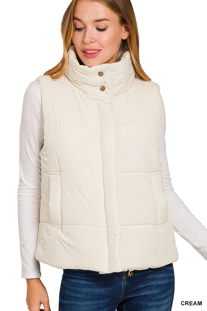 Zenana High Neck Zip-Up Vest Coat - Lilixa.store