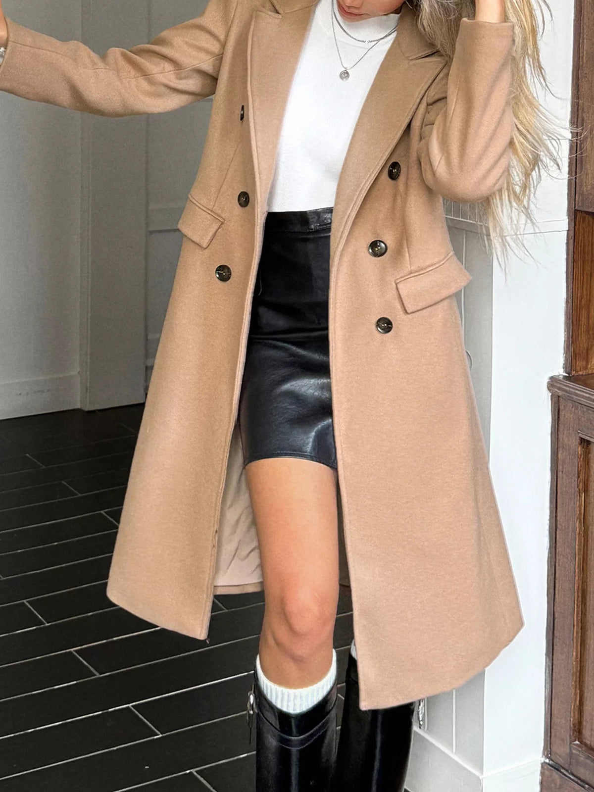Double-Breasted Wool Blend Overcoat - Lilixa.store