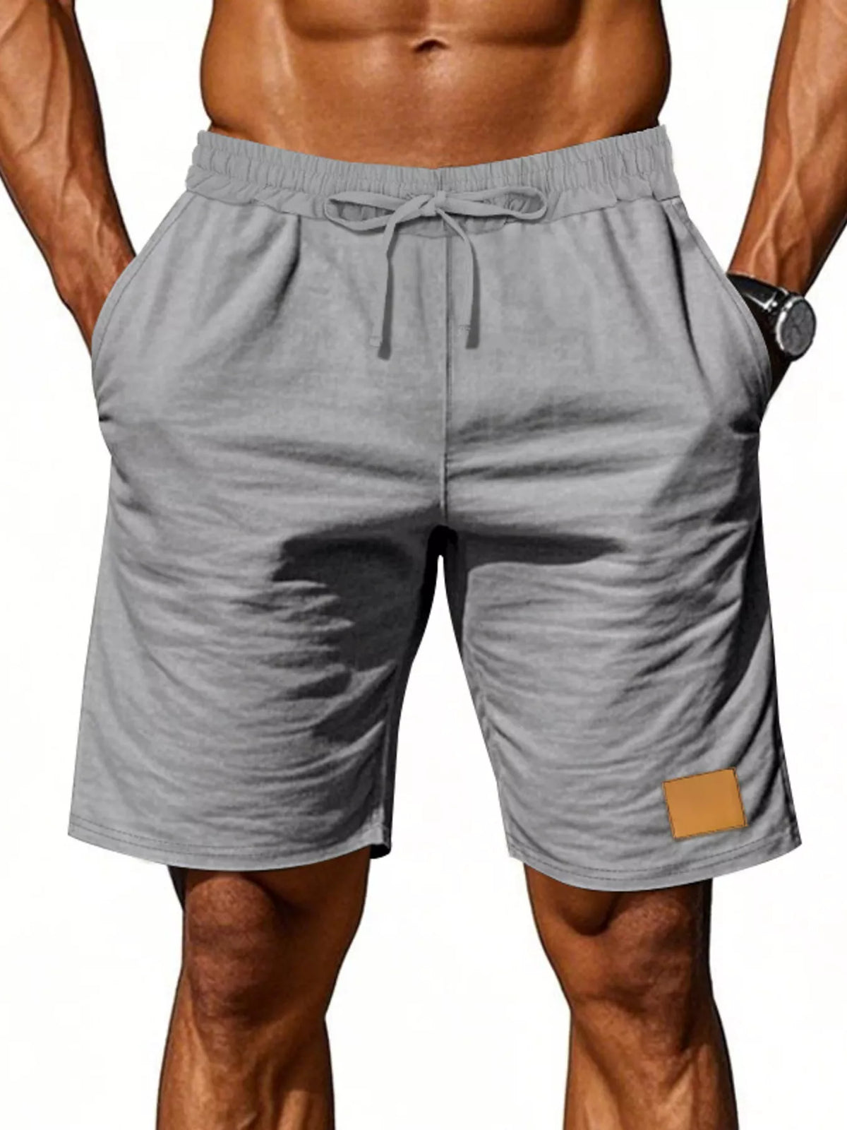 Men's Full Size Casual Drawstring Shorts Plus Size in Light Gray