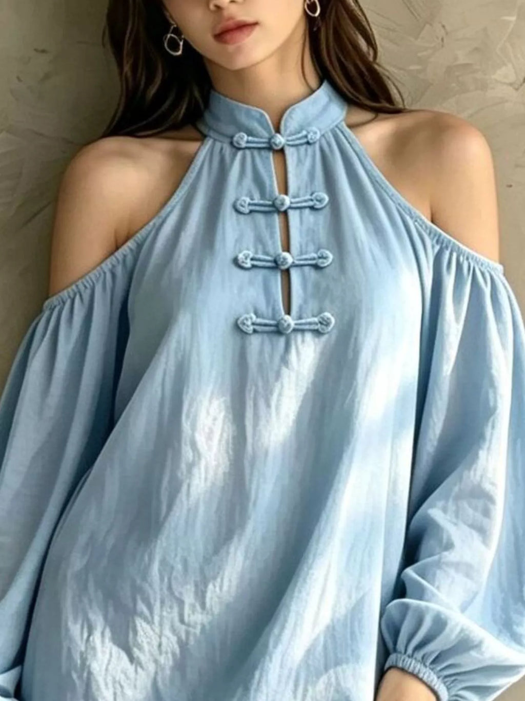 Cold-Shoulder Balloon Sleeve Mini Dress - Lilixa.store