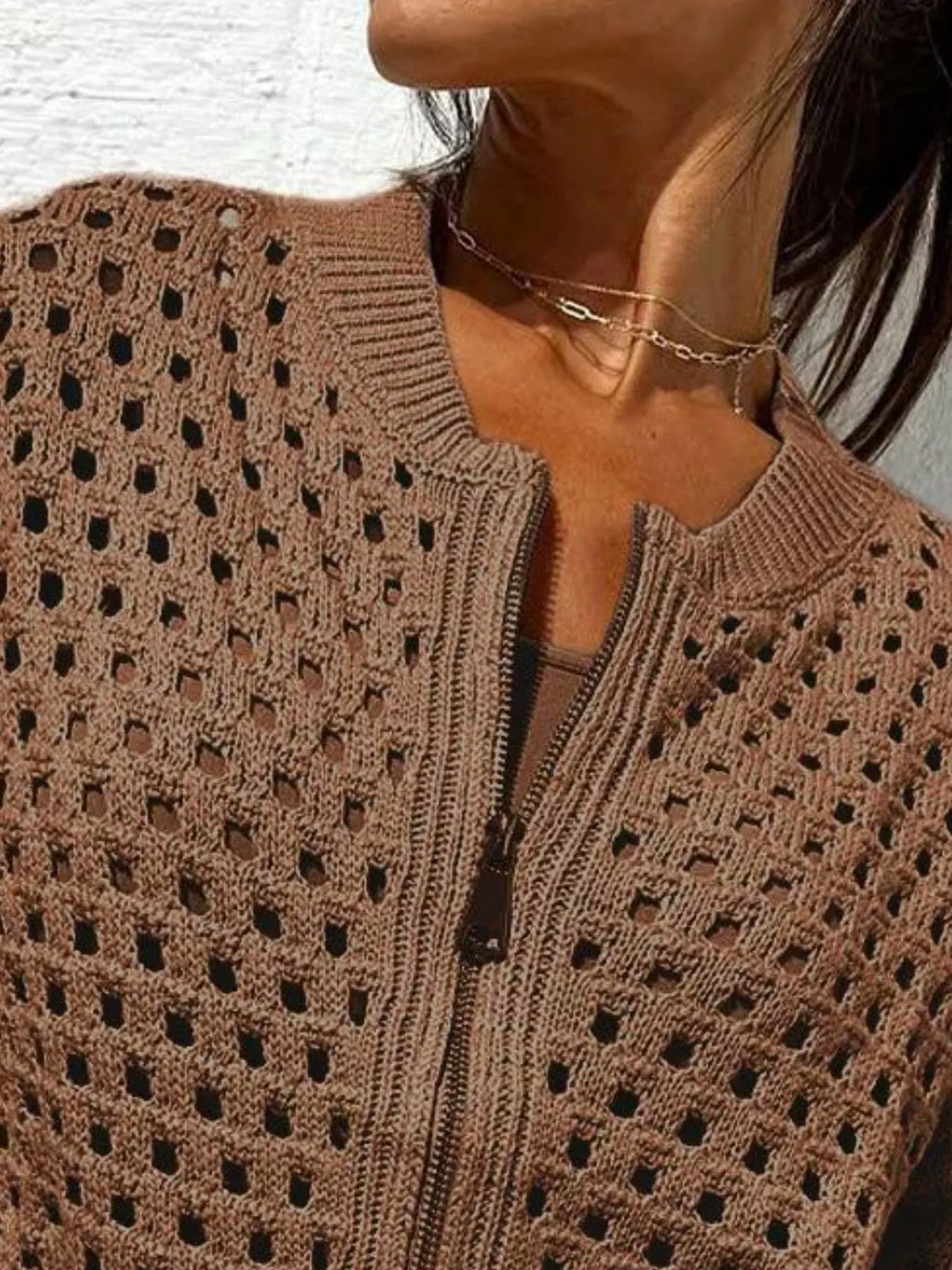 Full Size Crochet Knit Zip-Up Cardigan Plus Size - Lilixa.store