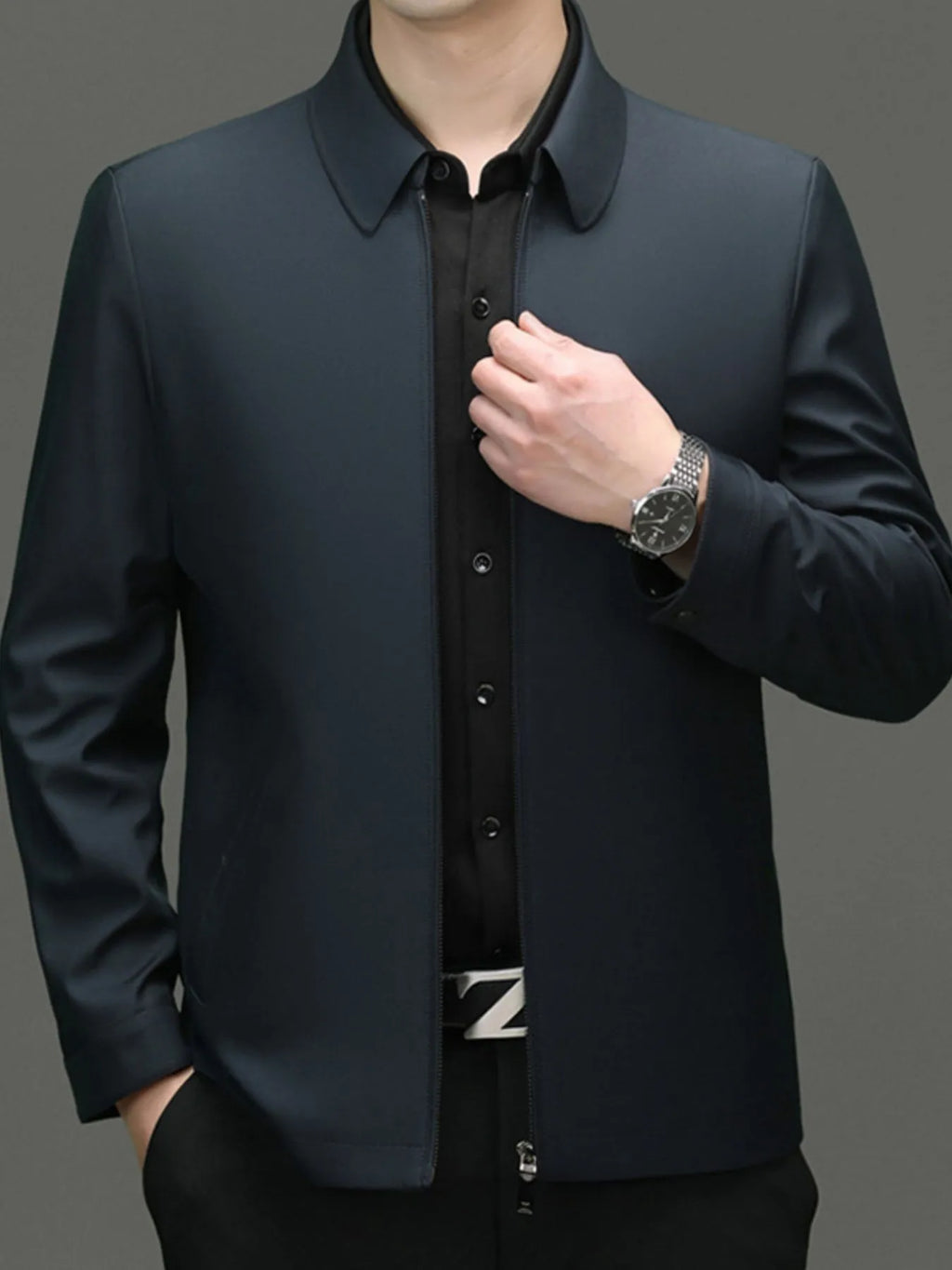 Men's Plus Size Zip Up Long Sleeve Jacket, view 3