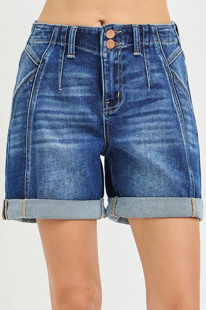 RISEN High Rise Seamed Roll Up Shorts - Lilixa.store