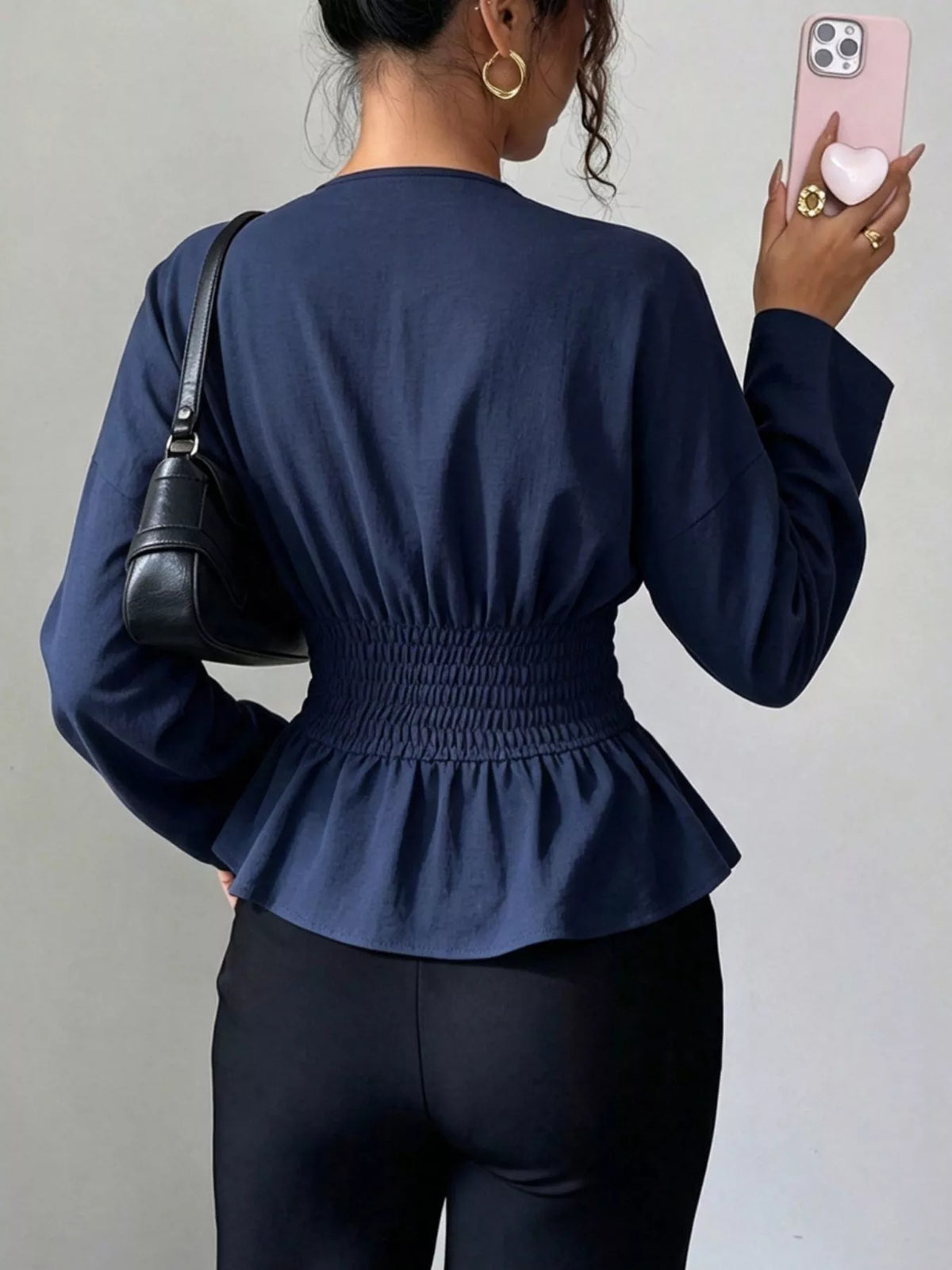 Surplice Long Sleeve Wrap Blouse - Lilixa.store