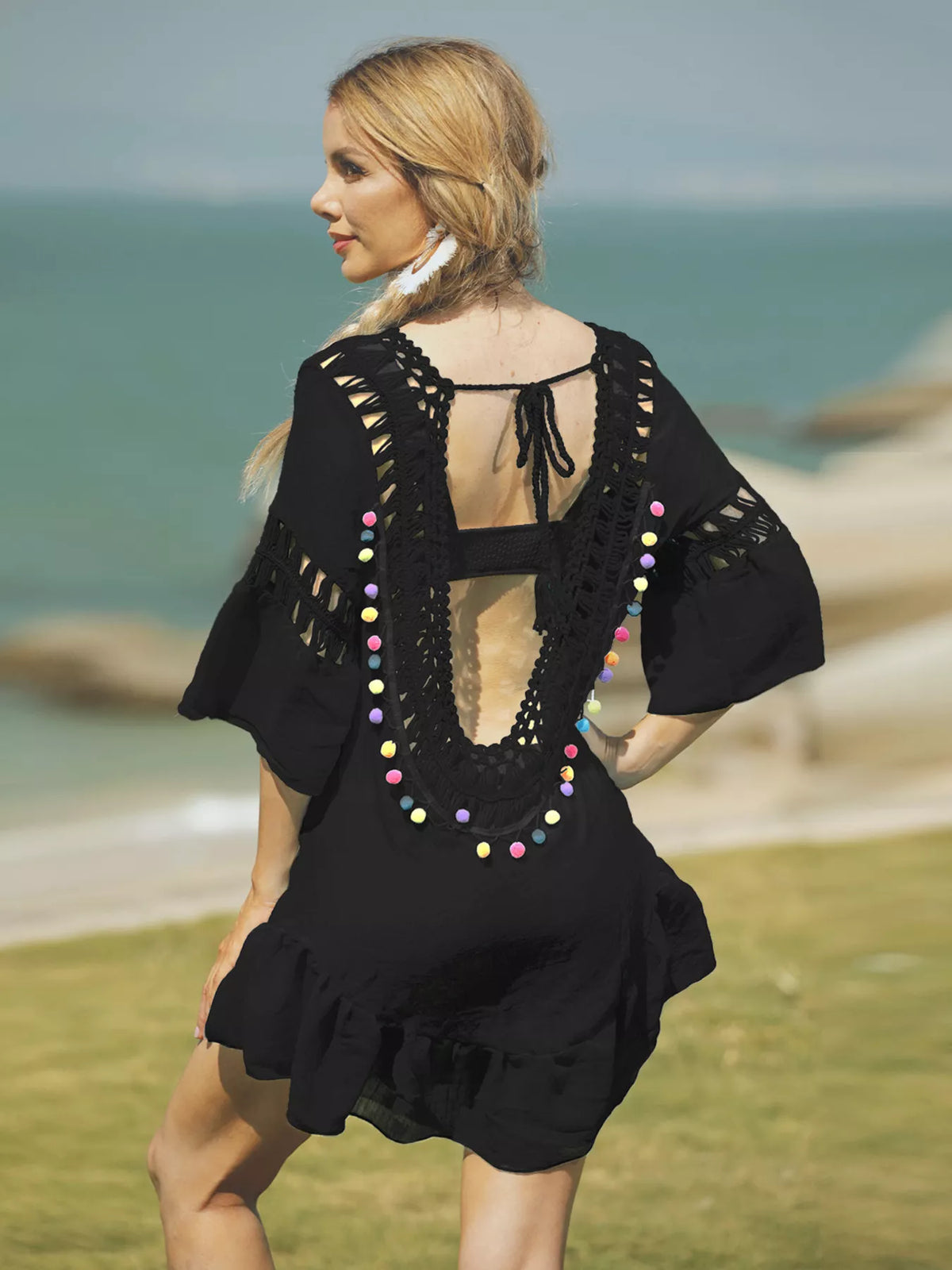 Crochet V-Neck Beach Cover-Up Dress - Lilixa.store