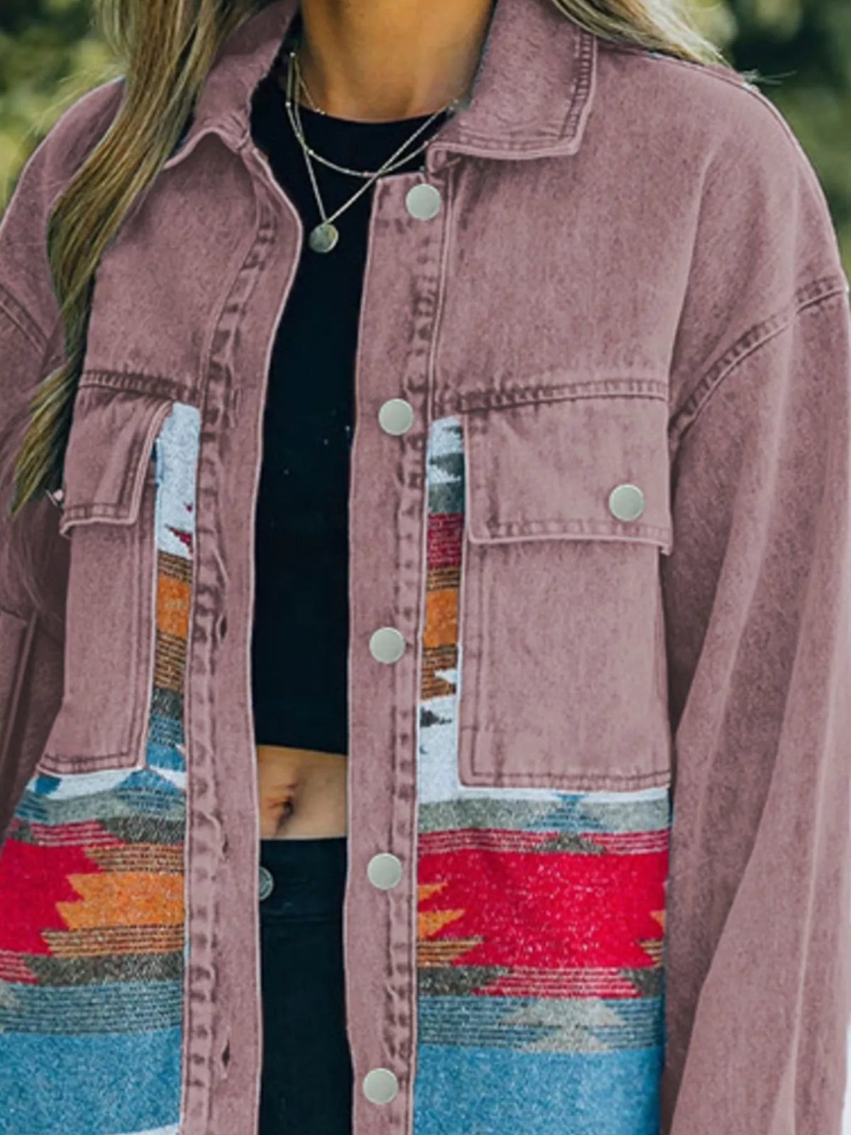Aztec Print Button Up Jacket, view 6