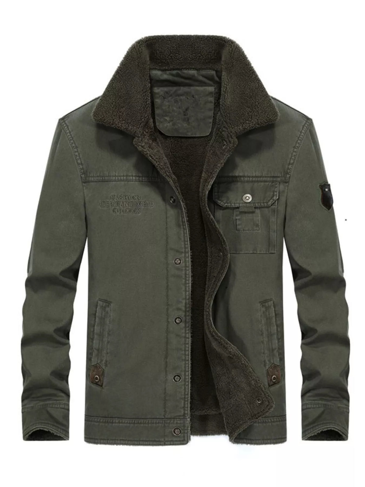 Men's Plus Size Solid Color Sherpa Lined Jacket - Lilixa.store