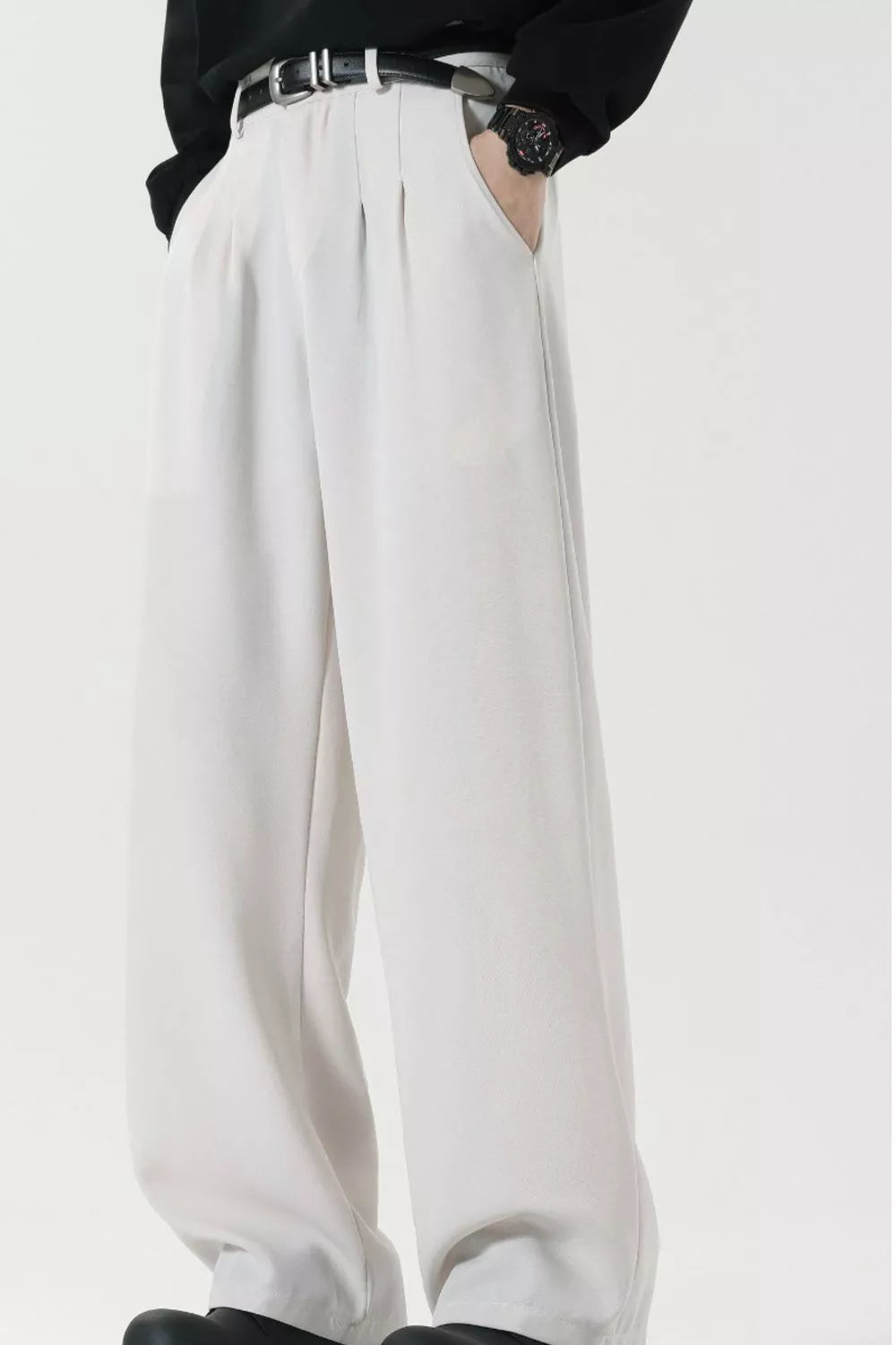 Men's Plus Size Wide Leg Pleated Dress Pants in White