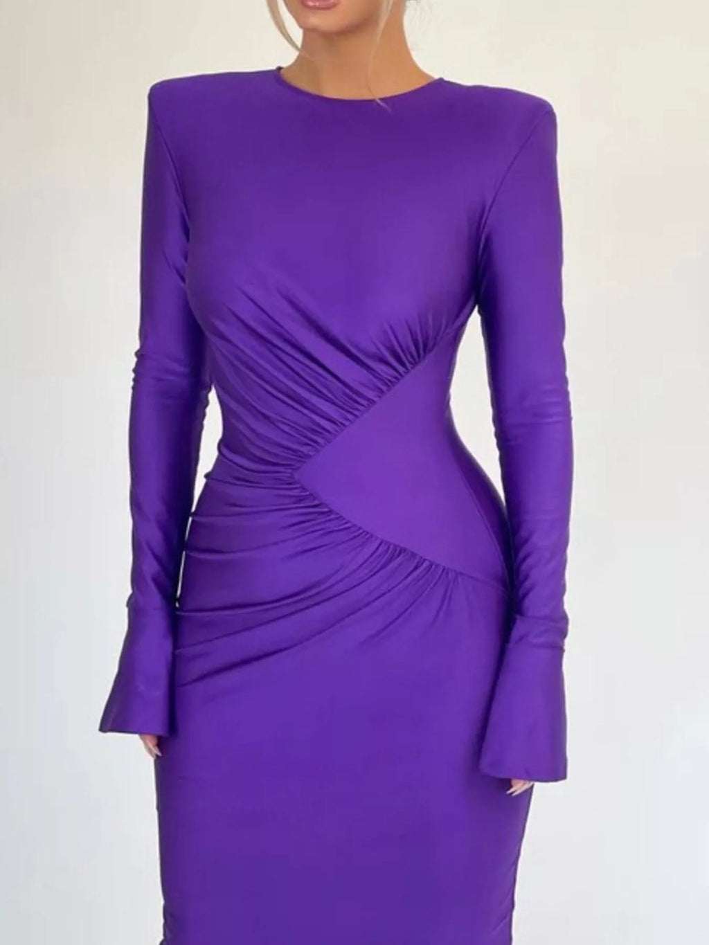 Ruched Long Sleeve Bodycon Maxi Dress - Lilixa.store