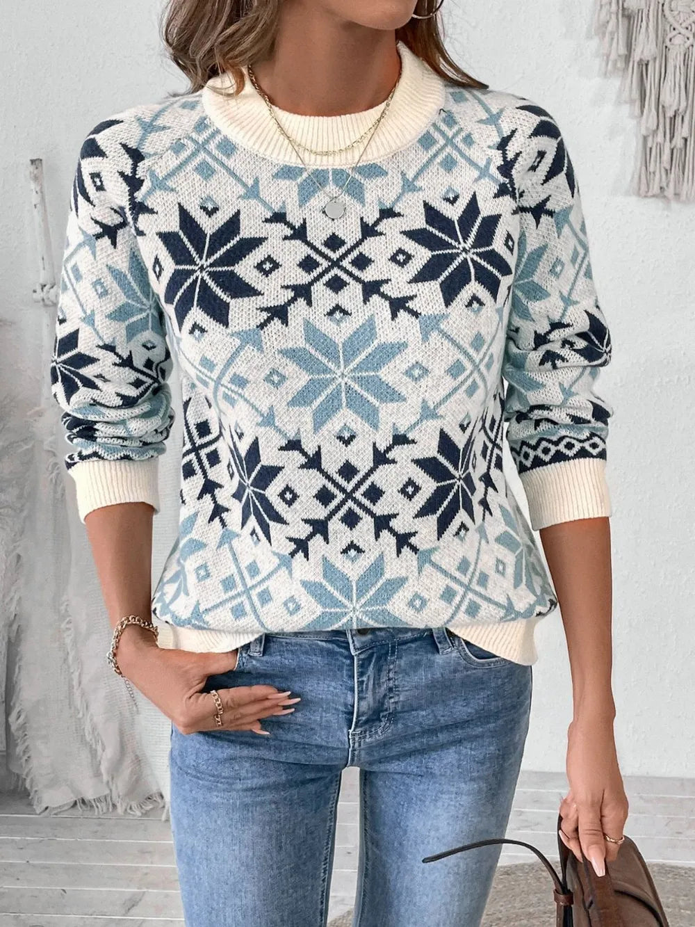 Perfee Graphic Round Neck Long Sleeve Sweater - Lilixa.store