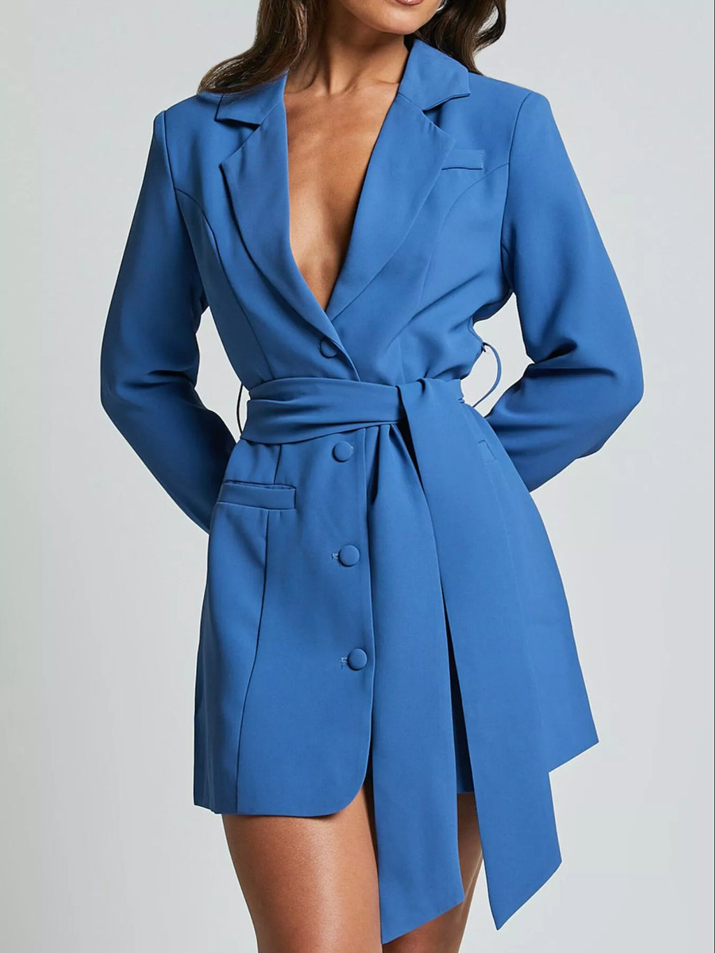 Lapel Collar Tie Waist Blazer - Lilixa.store
