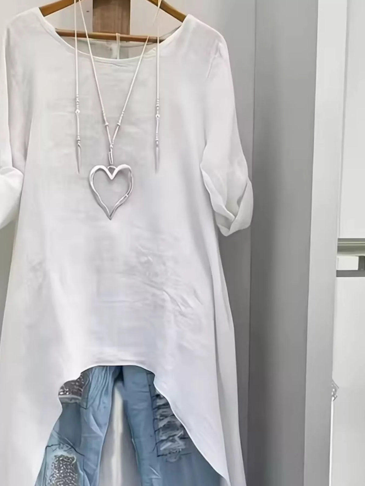 High-Low Hem Roll-Up Sleeves Blouse - Lilixa.store
