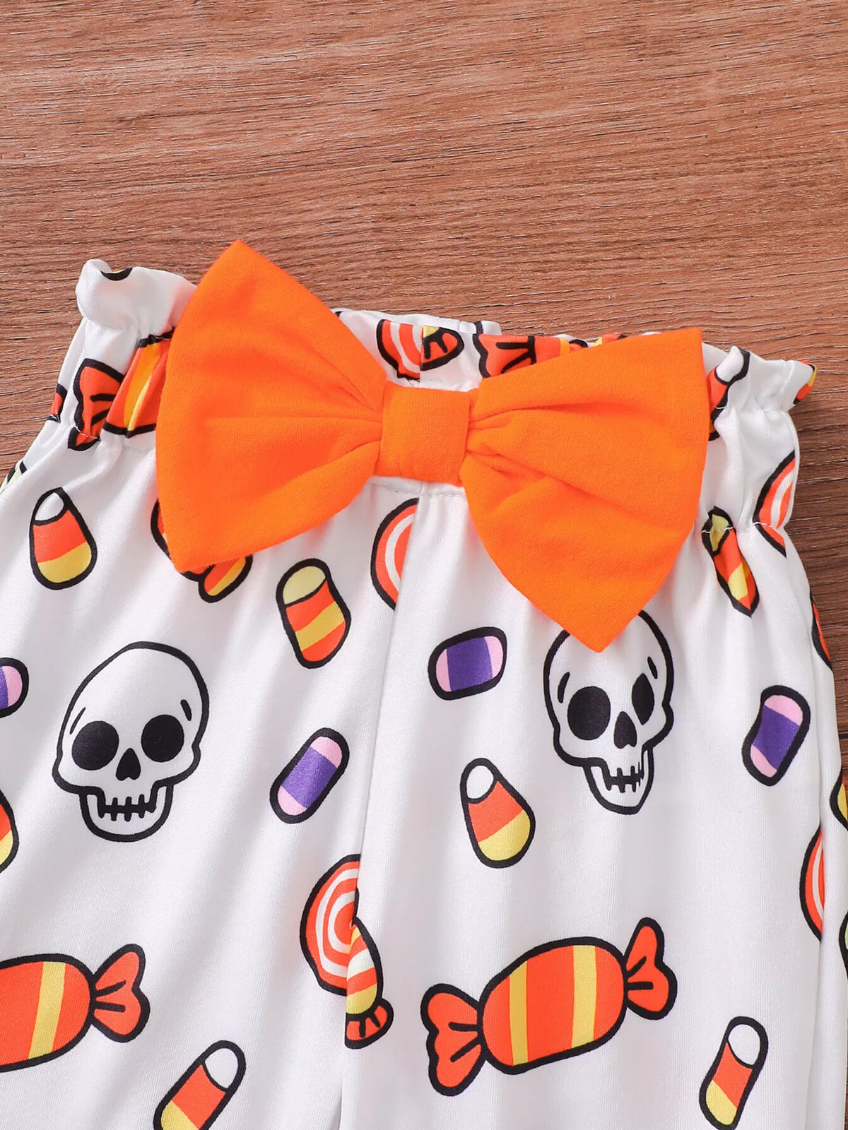 Children's Halloween Skull Print Long Sleeve Bodysuit and Pants Set with Bow Headband - Lilixa.store