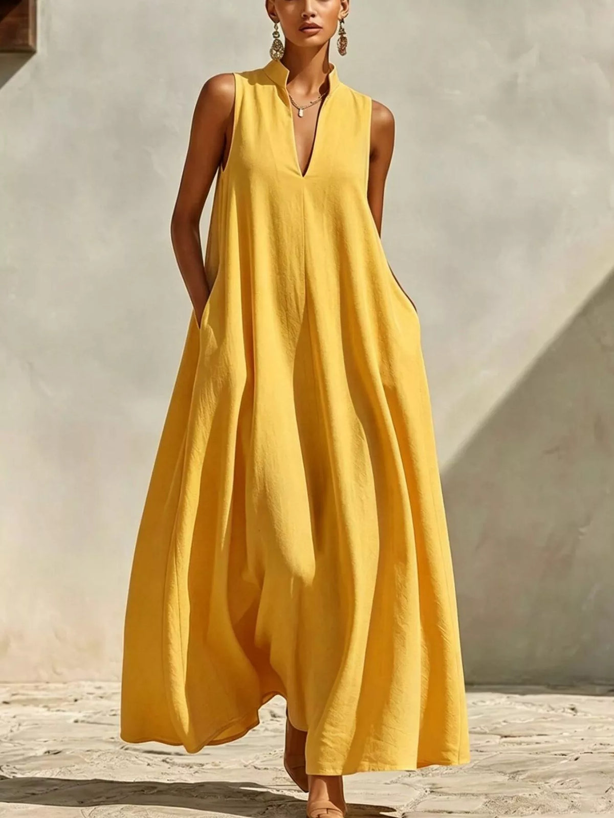 Sleeveless Maxi Dress with Side Pockets - Lilixa.store