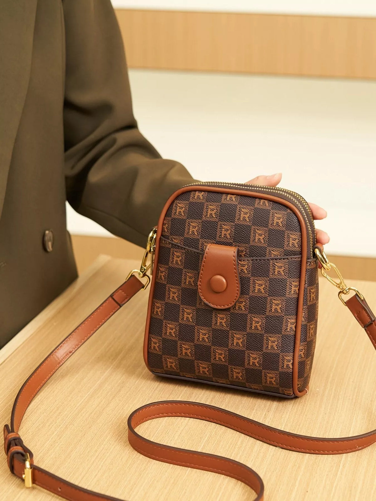 Printed PU Leather Crossbody Bag in Brown, view 6