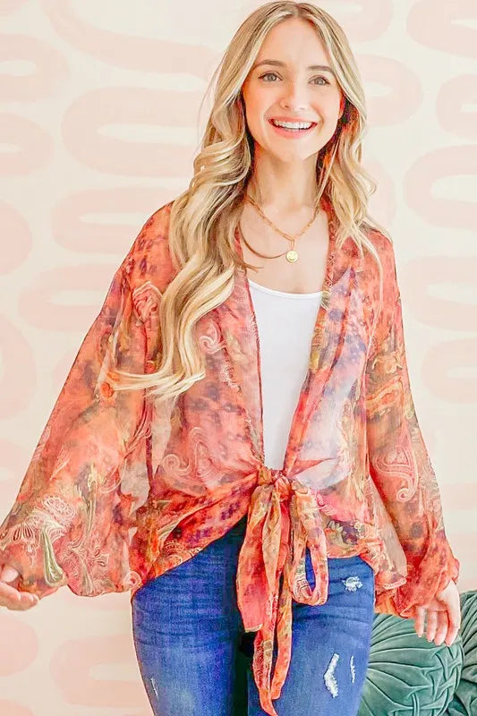 And The Why Front Tie Knot Oversized Print Top - Lilixa.store