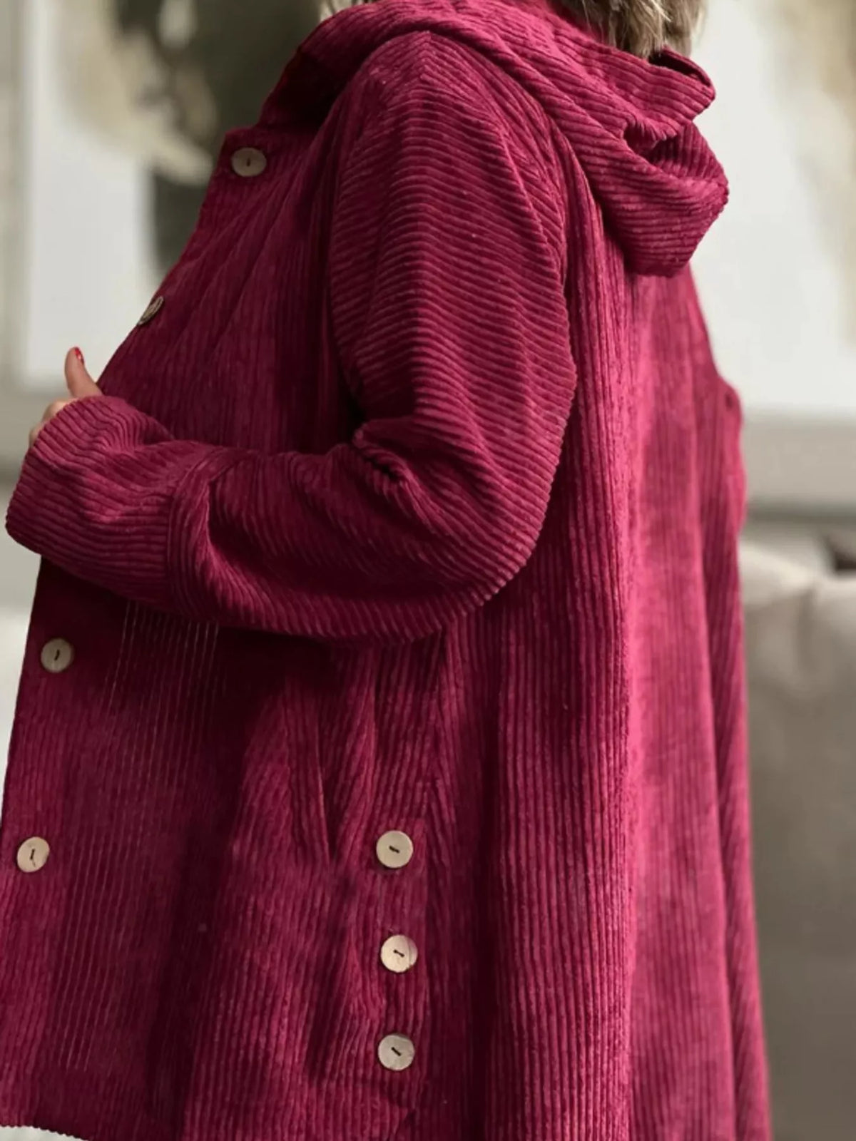 Full Size Corduroy Button Up Hooded Jacket Plus Size, view 9