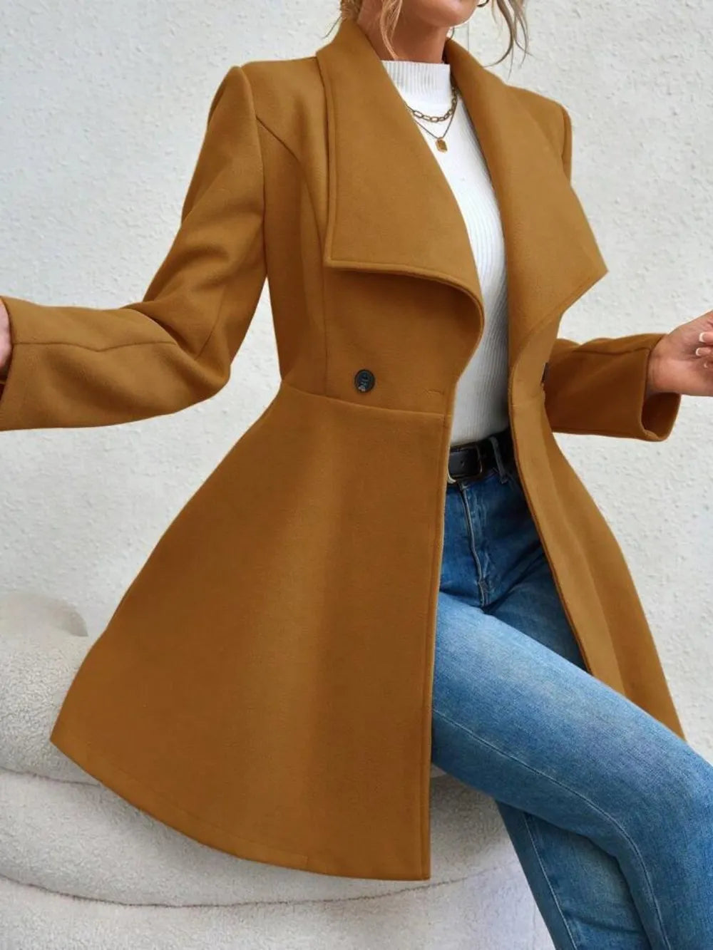 Collared Neck Button Up Long Sleeve Coat, view 12