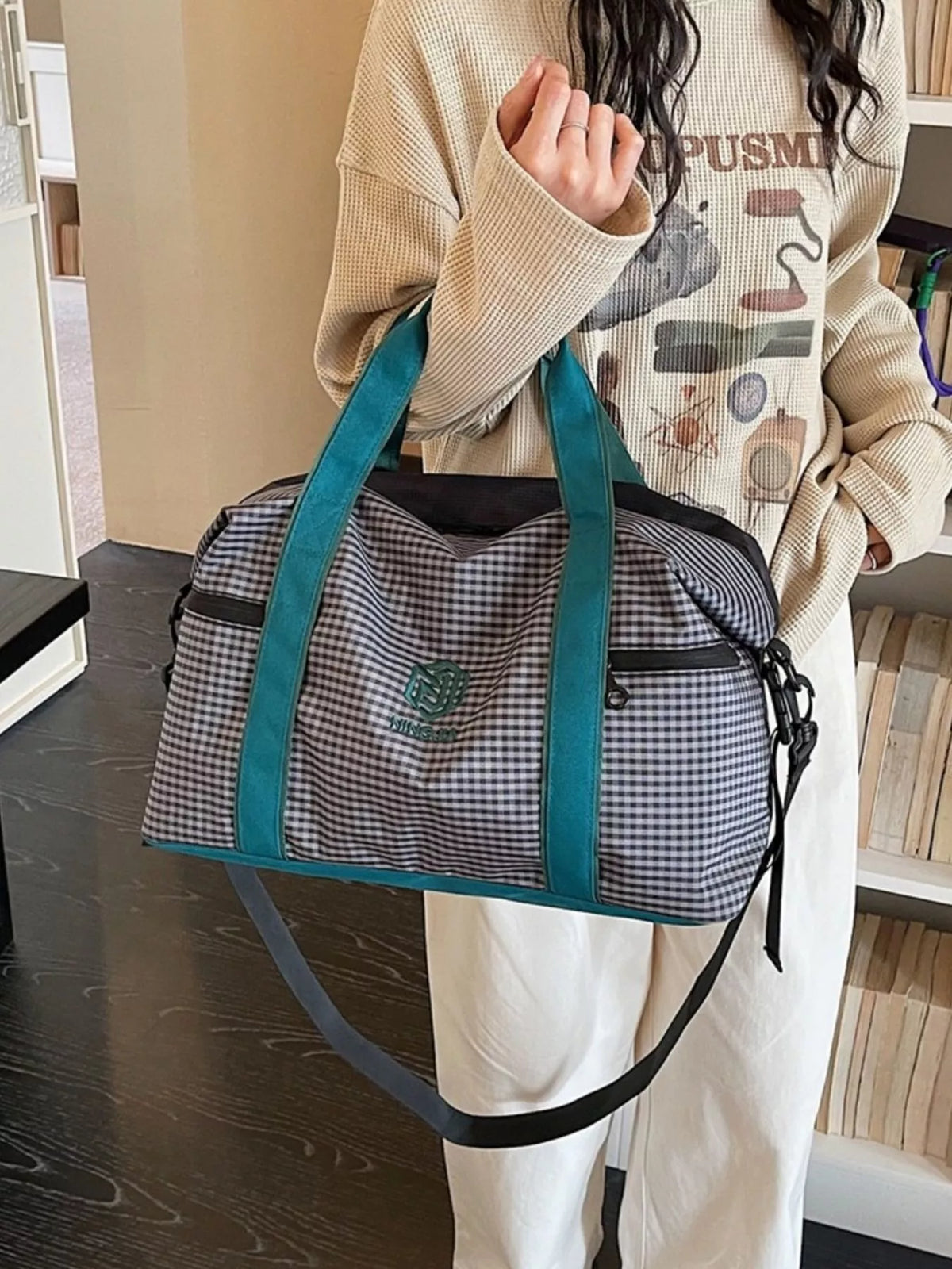 Plaid Oxford Cloth Travel Bag