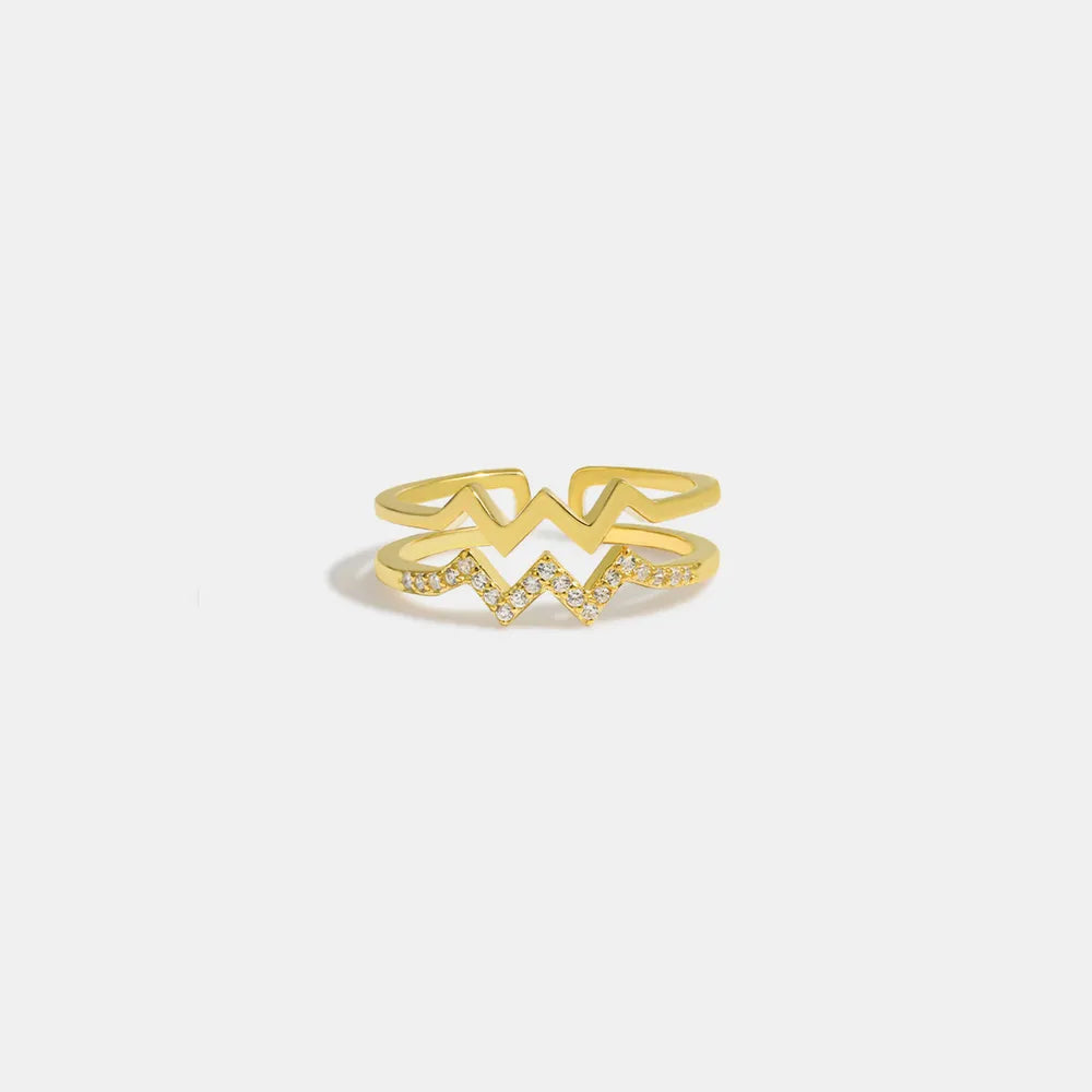 Wave Shape Inlaid Zircon Open Ring - Lilixa.store