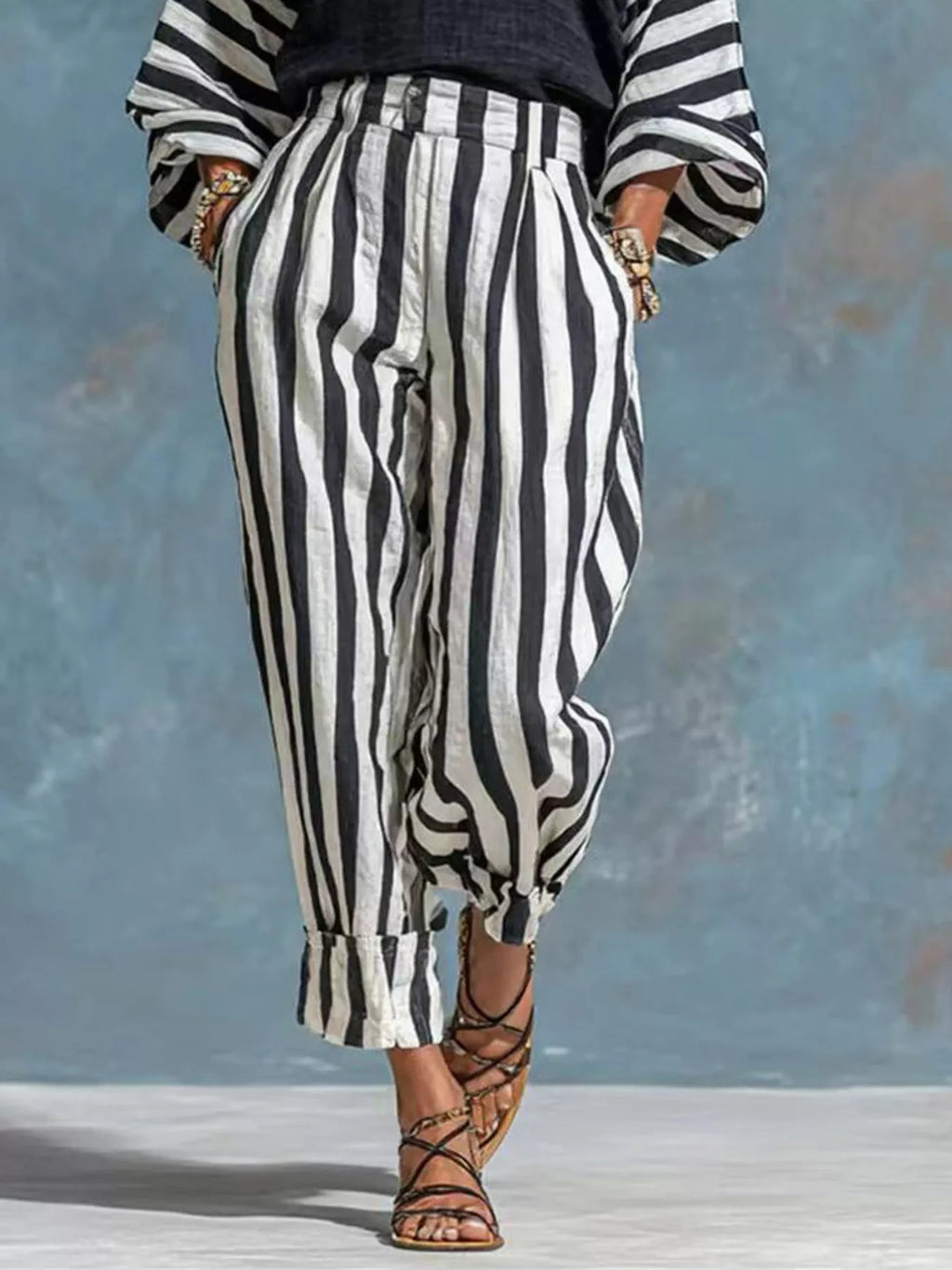 Striped Long Sleeve Top and Pants Set - Lilixa.store