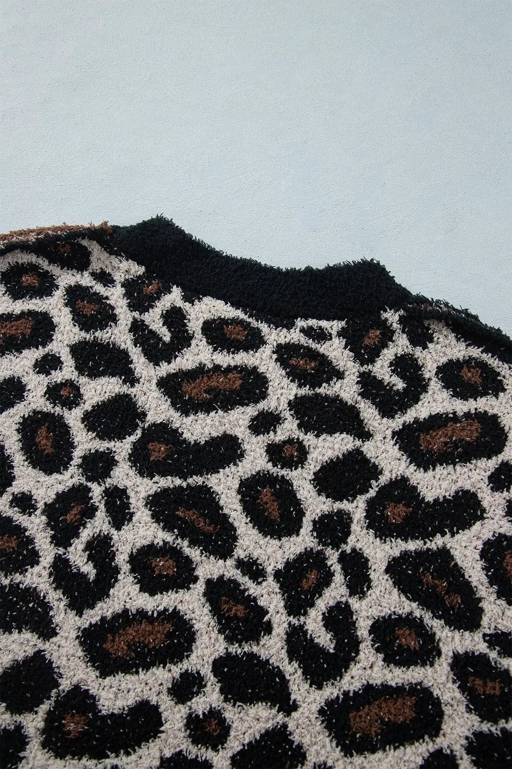 Leopard Star Pattern Round Neck Long Sleeve Shift Sweater - Lilixa.store