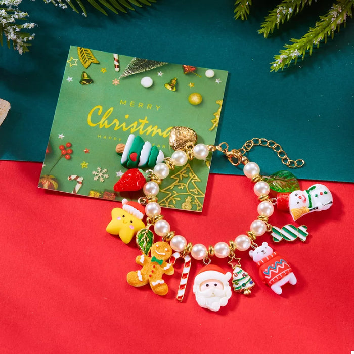 Christmas Charm Pearl Bracelet in White
