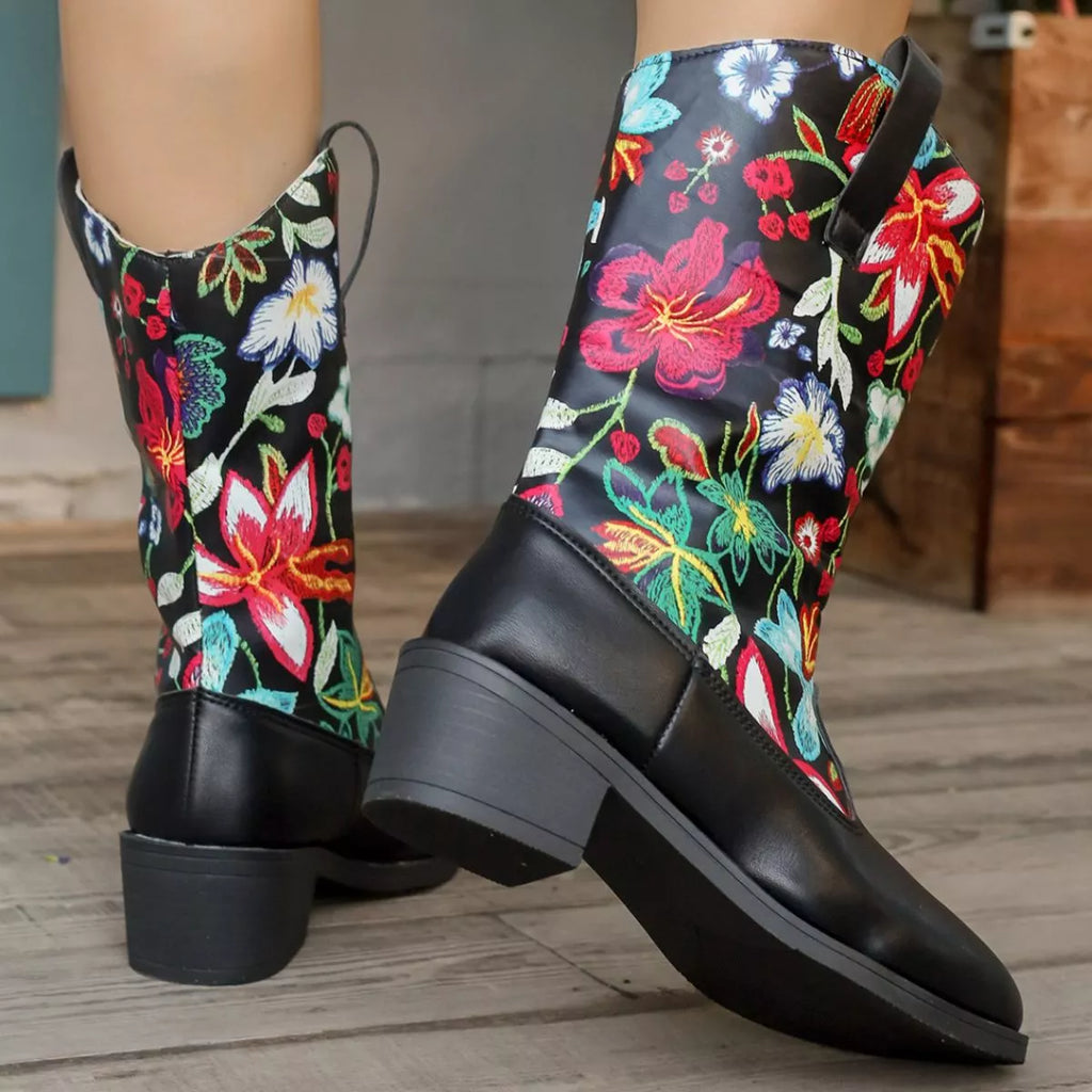 Floral Block Heel Boots, view 3