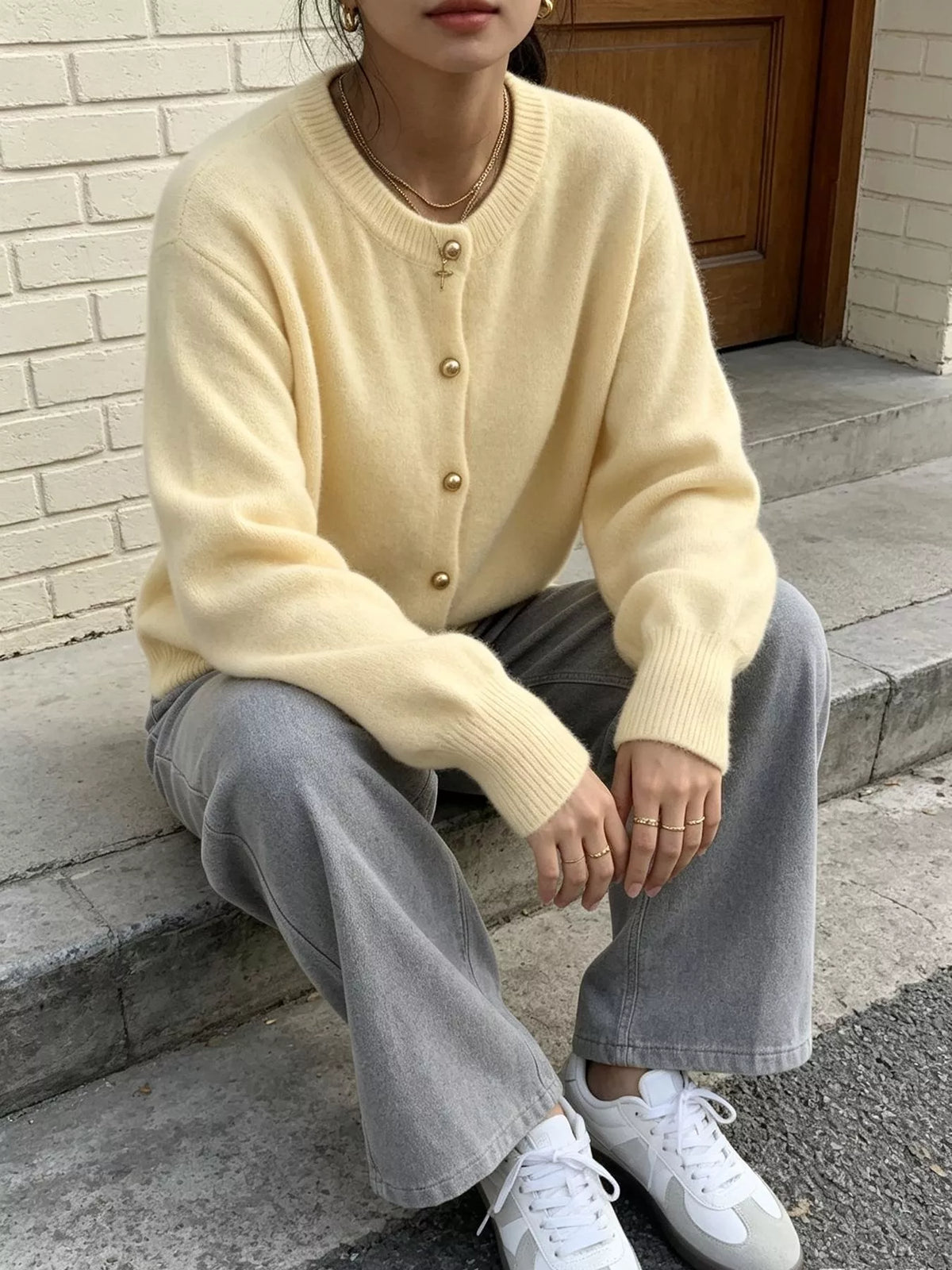 Classic Button-Down Knit Cardigan, view 23