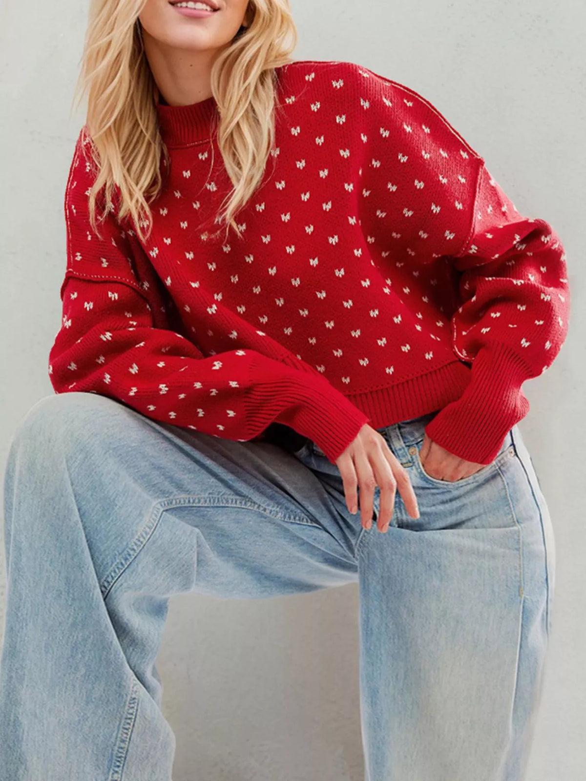 Ribbed Trim Dropped Shoulder Sweater