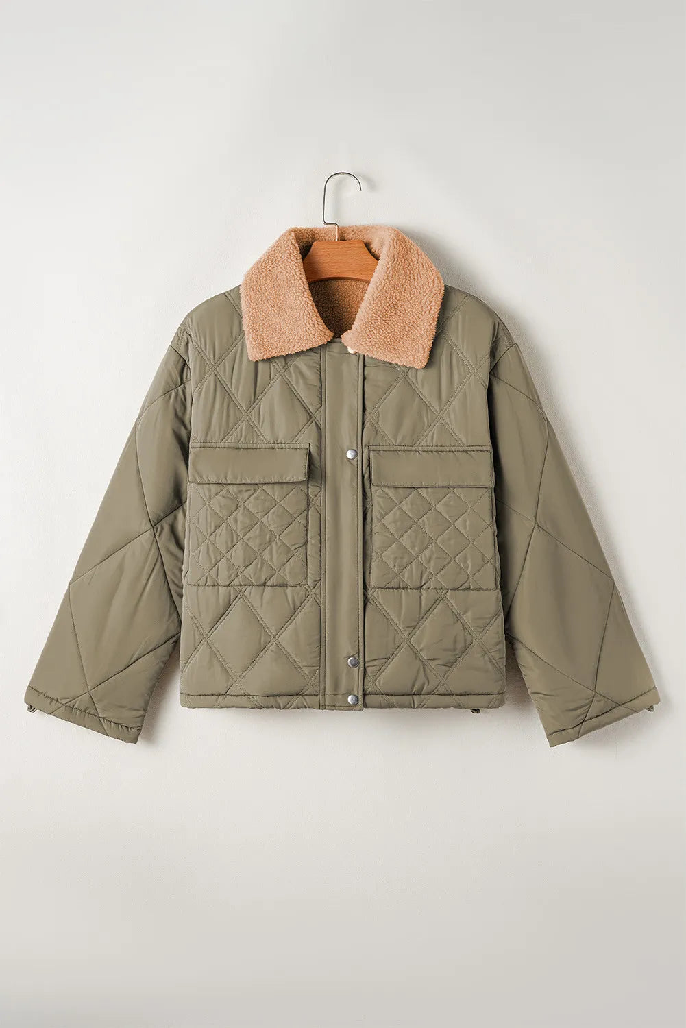 Drawstring Collared Neck Long Sleeve Winter Coat in Sage, view 6