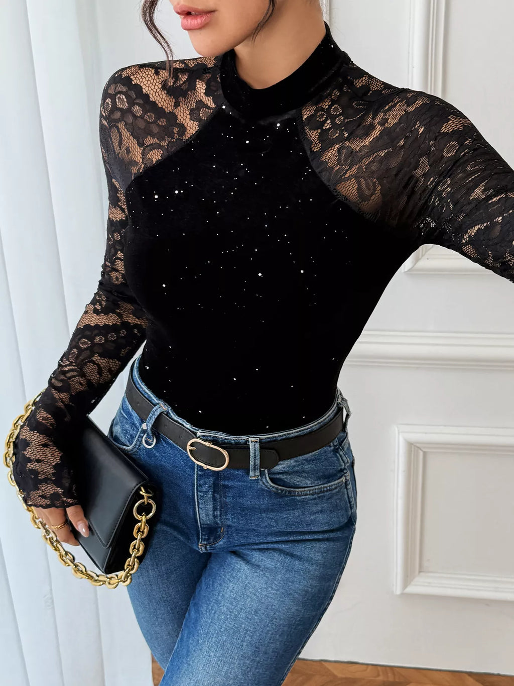 Lace Mock Neck Bodysuit - Lilixa.store