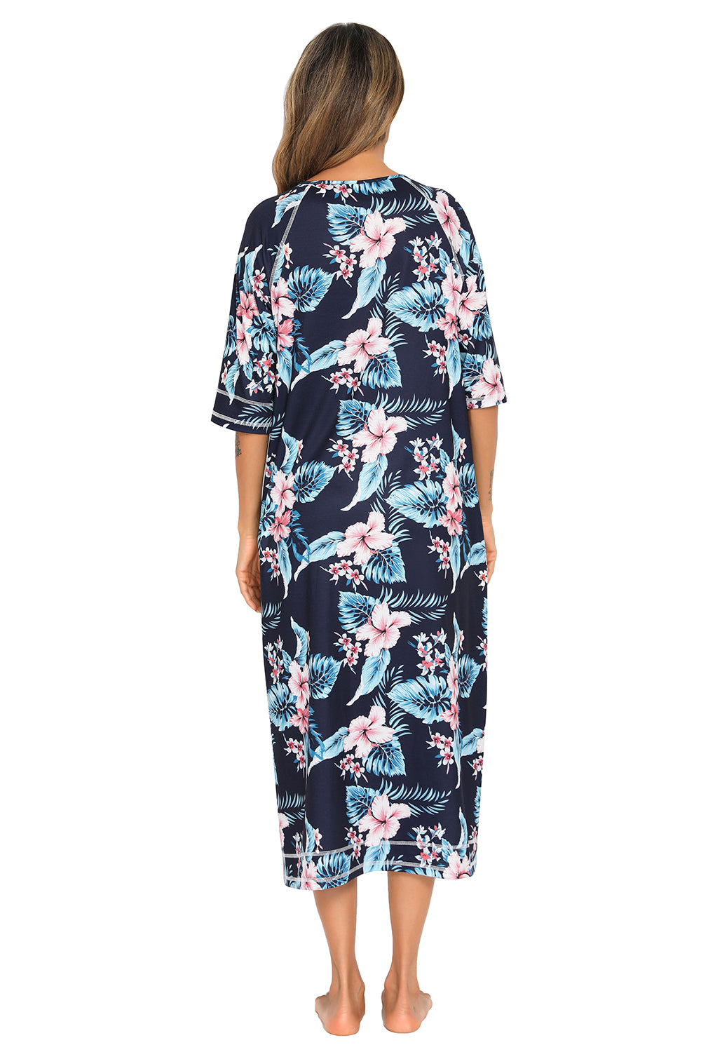 Printed Slit Night Dress with Pockets - Lilixa.store
