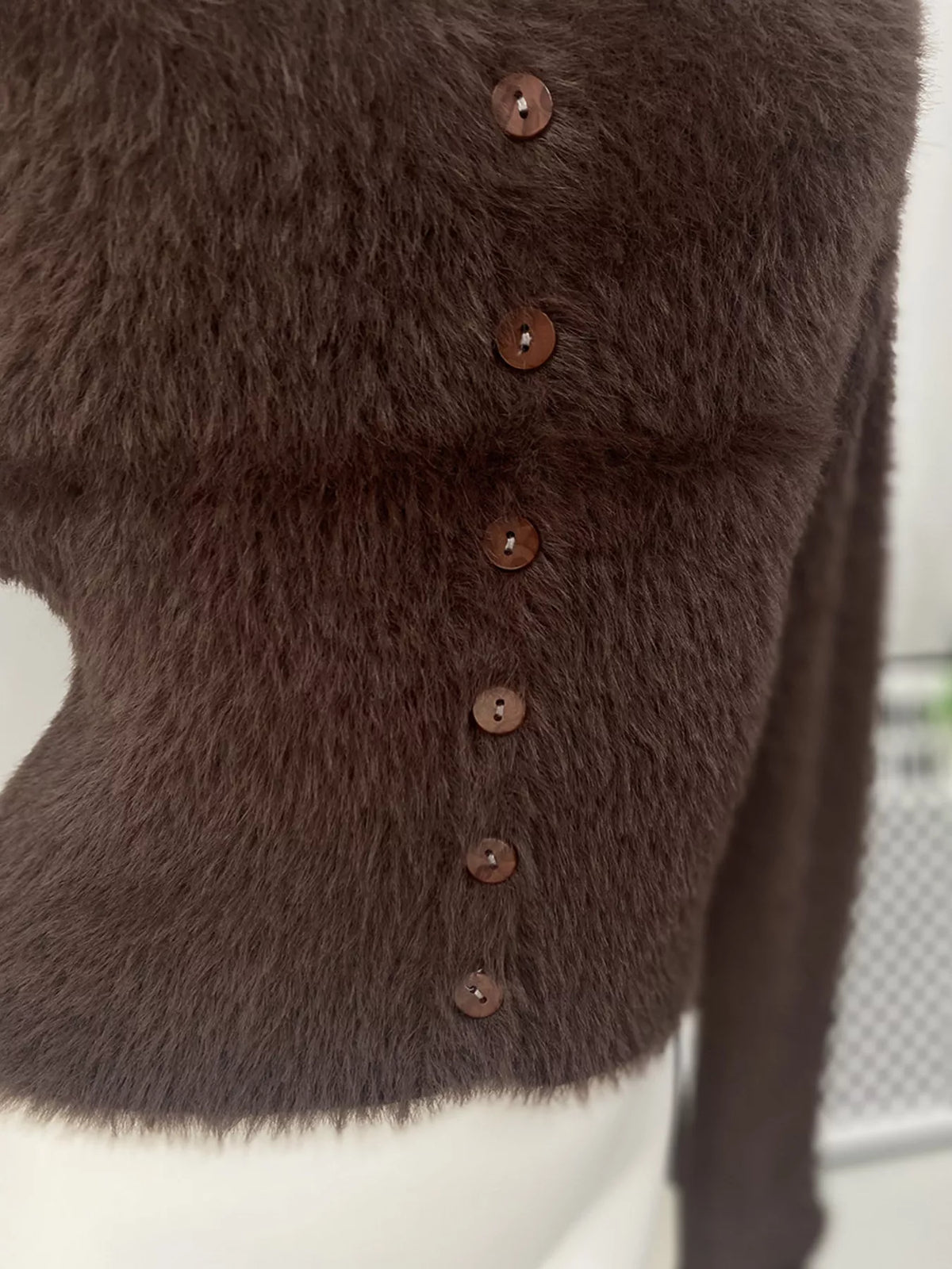 Soft Fuzzy Button-Down Cropped Cardigan, view 23