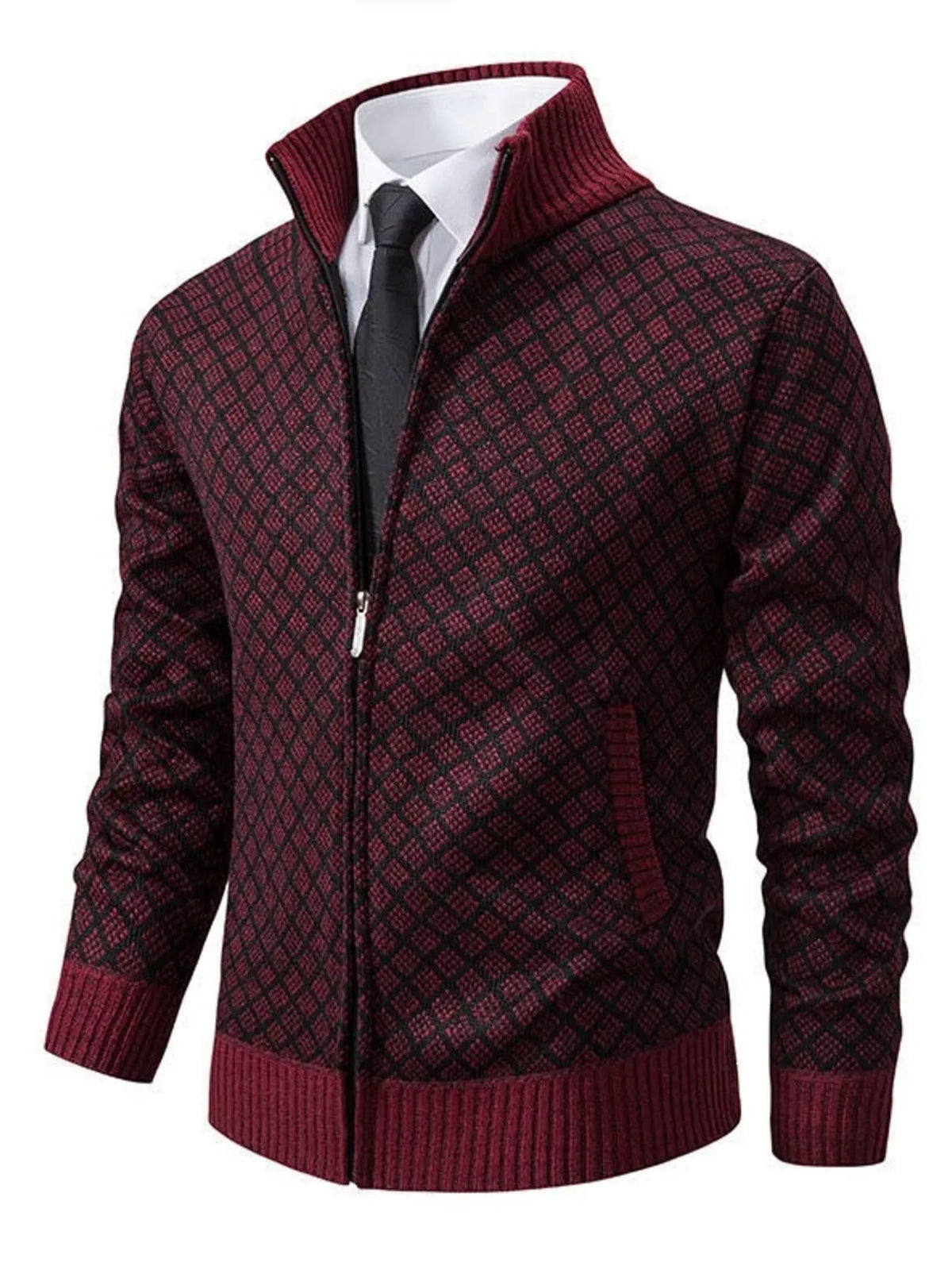 Men's Plus Size Geometric Patterned Full-Zip Cardigan - Lilixa.store