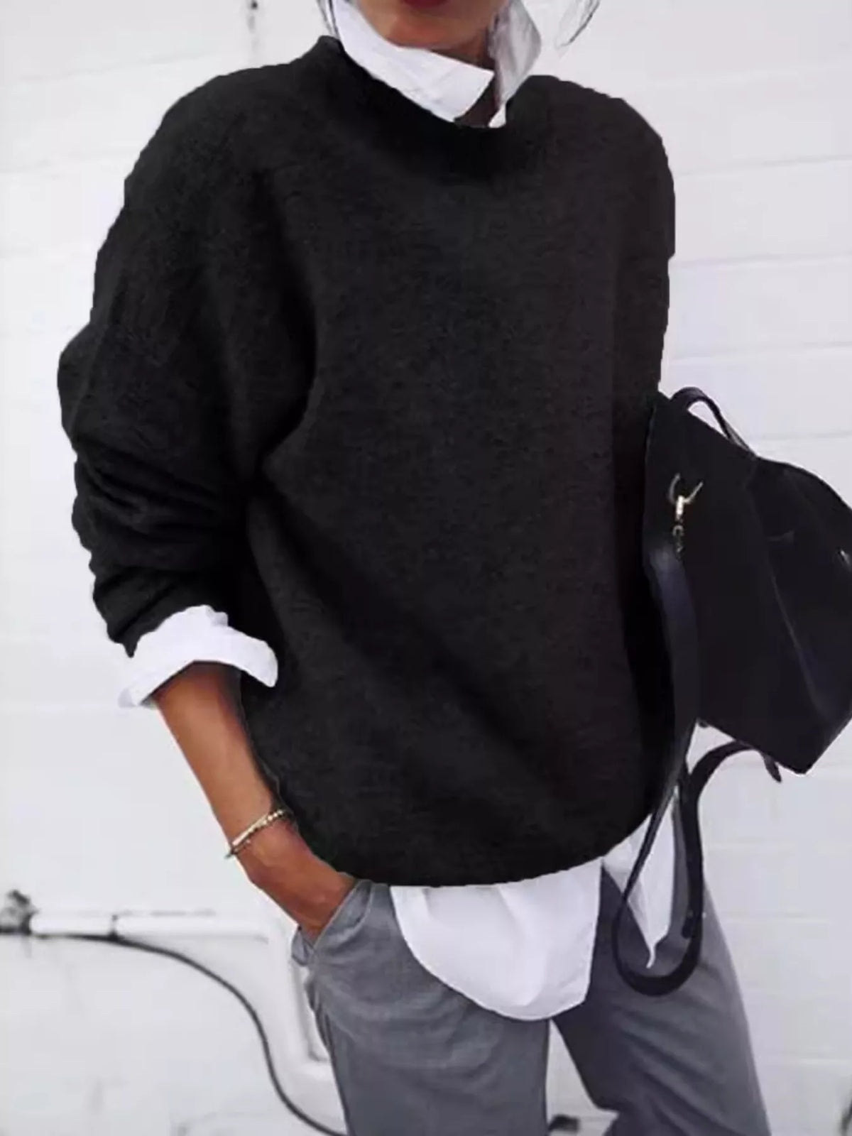 Full Size Round Neck Long Sleeve Sweater Plus Size