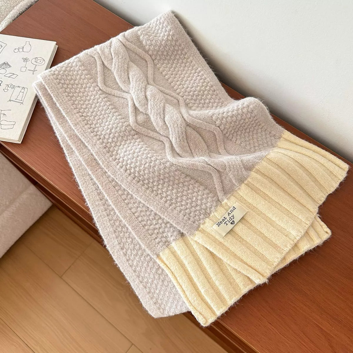 Two-Tone Cable Knitted Scarf - Lilixa.store