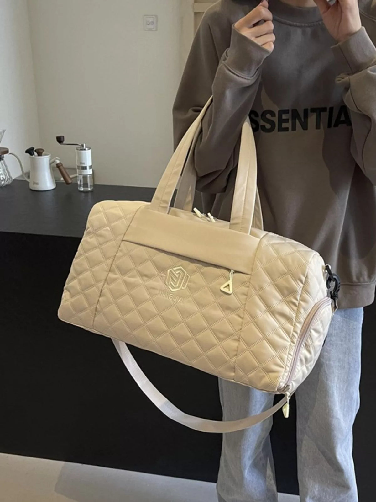 Quilted Duffel Bag with Adjustable Strap - Lilixa.store