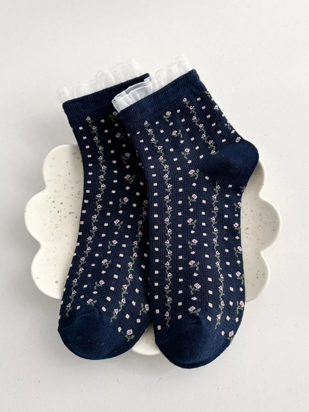 Vintage Floral Print Ankle Socks, view 2