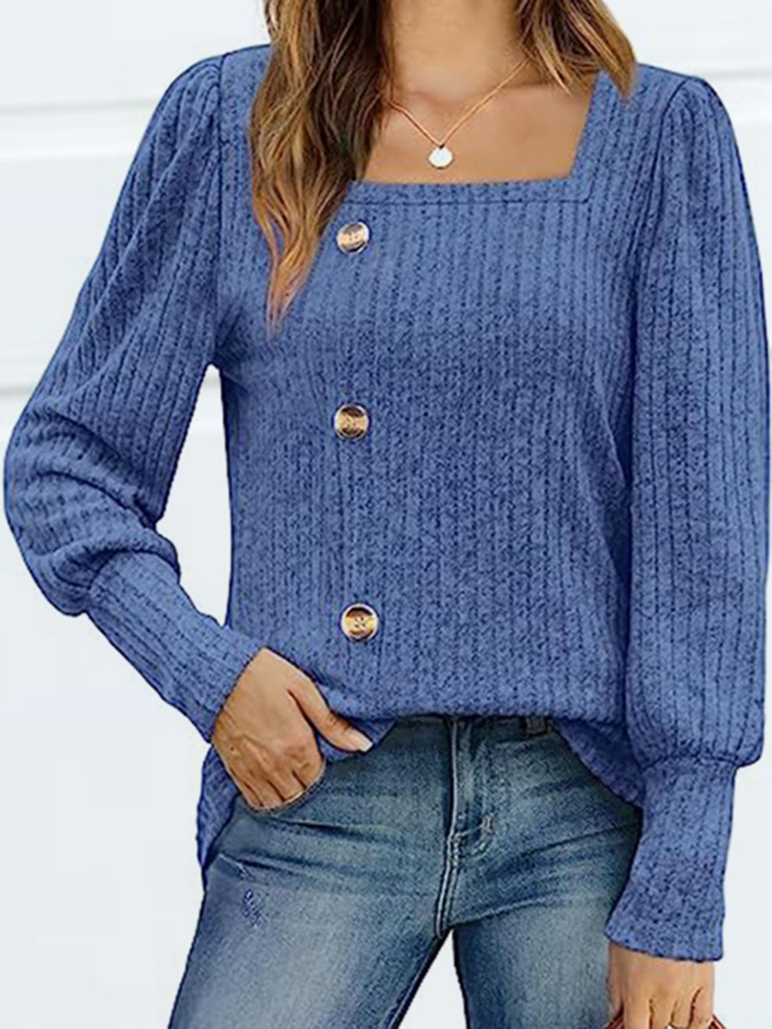 Decorative Button Square Neck Top - Lilixa.store