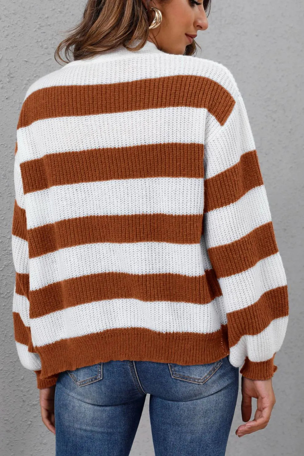 Striped Button Up Long Sleeve Sweater - Lilixa.store