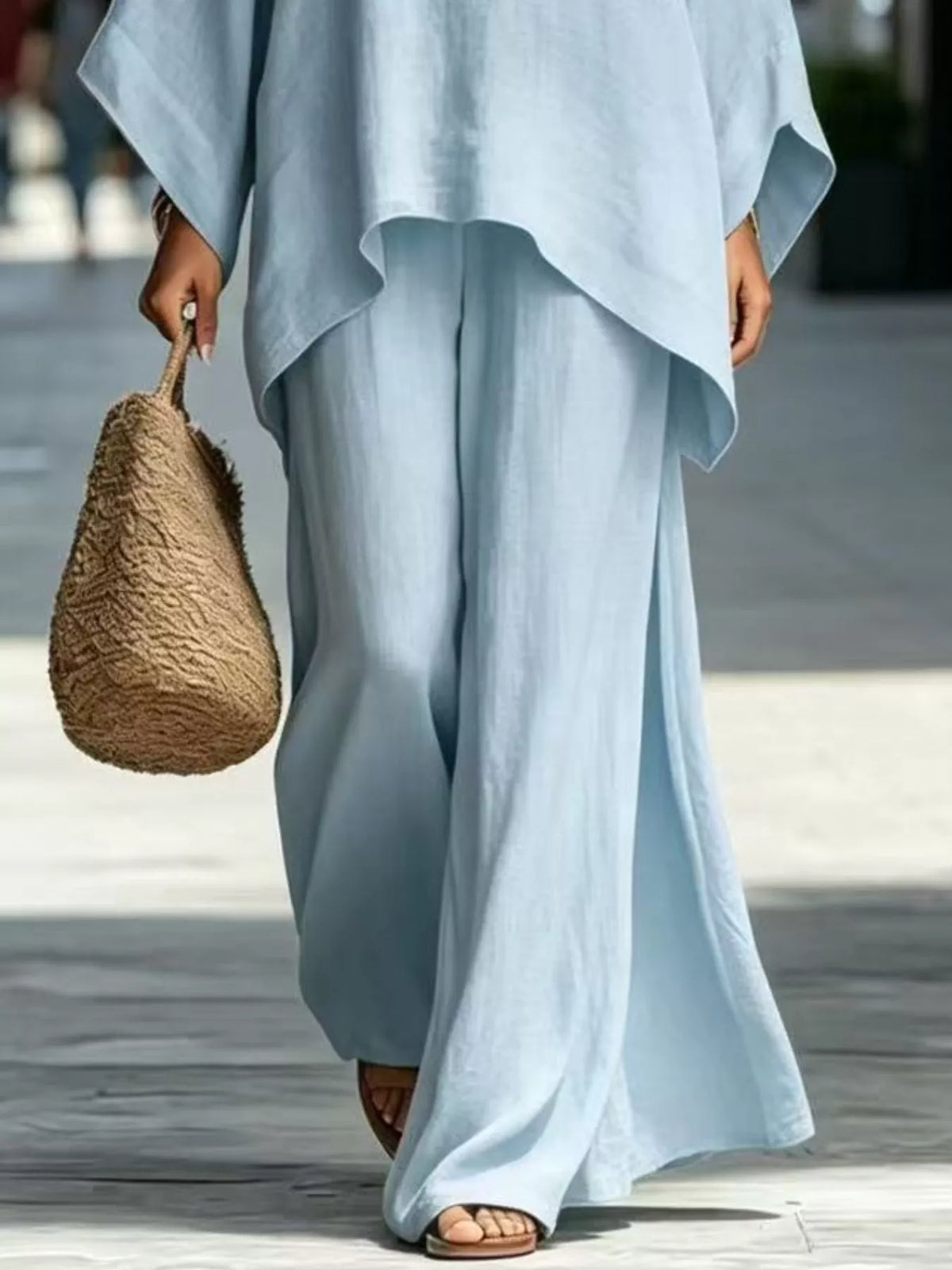Full Size Batwing Sleeve Top and Wide-Leg Pants Set Plus Size, view 12