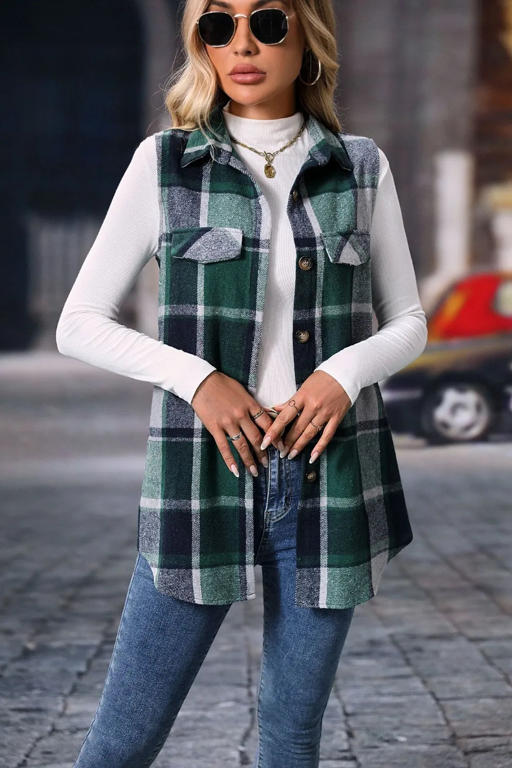 Plaid Button Up Vest Coat - Lilixa.store