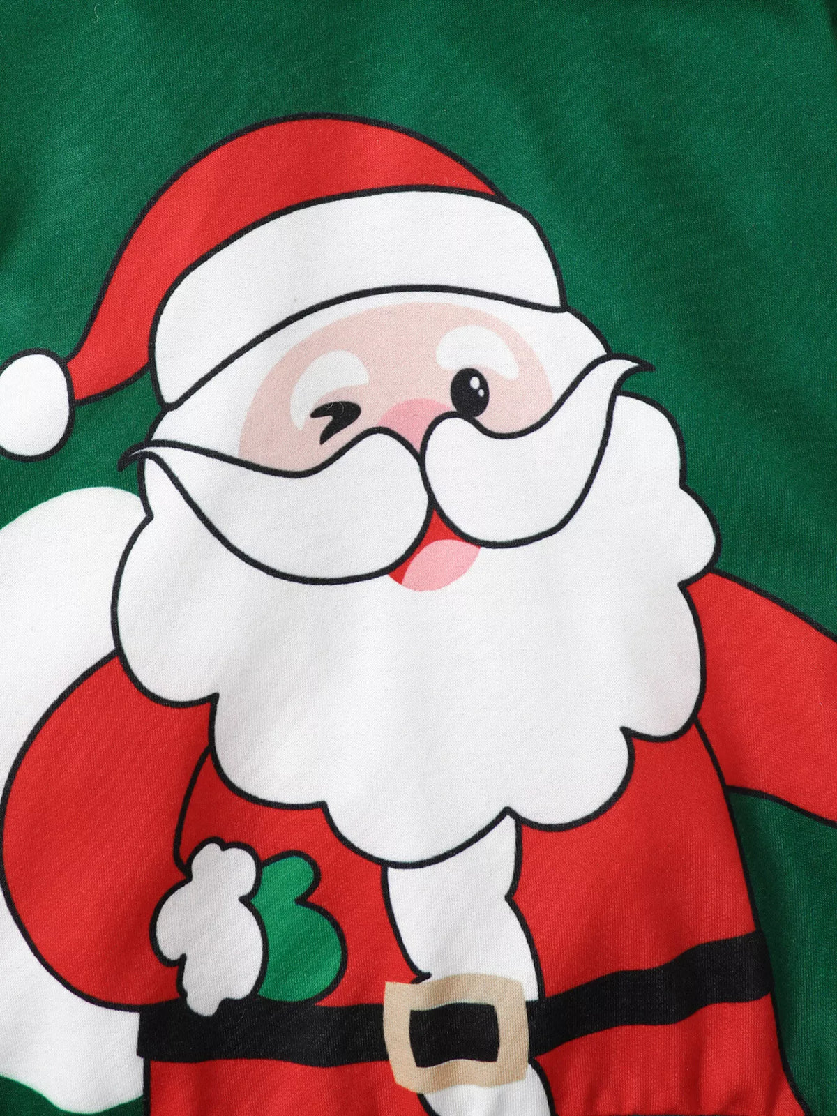 Children's Christmas Santa Claus Graphic Hooded Sweatshirt and Pants Set in Green, view 3