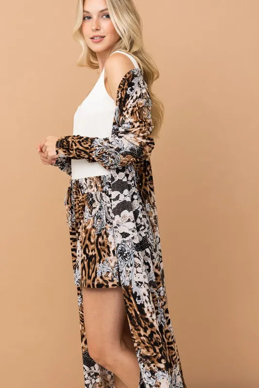 And The Why Animal Print Kimono and Shorts Set in Leopard, view 4